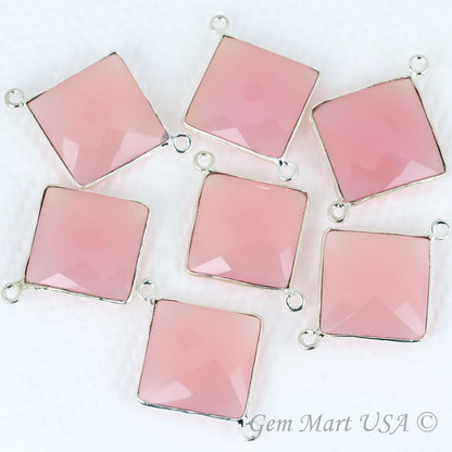 Square 16mm Double Bail Silver Bezel Gemstone Connector