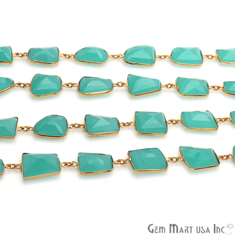 Aqua Chalcedony Bezel Link Gold Plated Continuous Connector Chain - GemMartUSA