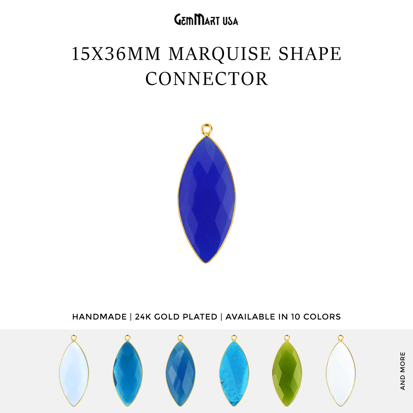 Marquise 15x36mm Single Gold Bezel Gemstone Connector