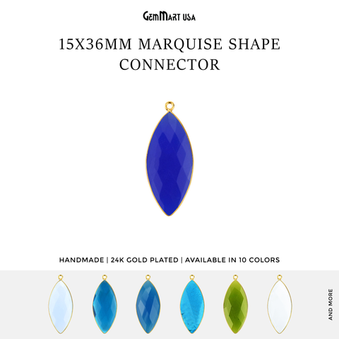 Marquise 15x36mm Single Gold Bezel Gemstone Connector