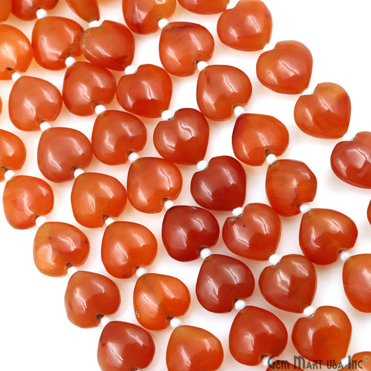 Carnelian Heart Beads, 7 Inch Gemstone Strands, Drilled Strung Briolette Beads, Heart Shape, 10mm