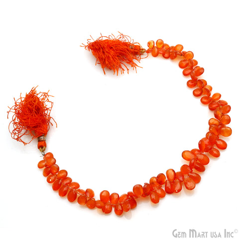 Carnelian Pears Beads, 10 Inch Gemstone Strands, Drilled Strung Briolette Beads, Pears Shape, 7x9mm