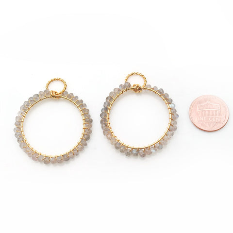 Round 37x35mm Beads Gold Wire Wrapped Hoops Earring Connector