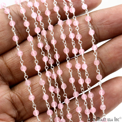 Rose Quartz Silver Plated Beaded Wire Wrapped Rosary Chain