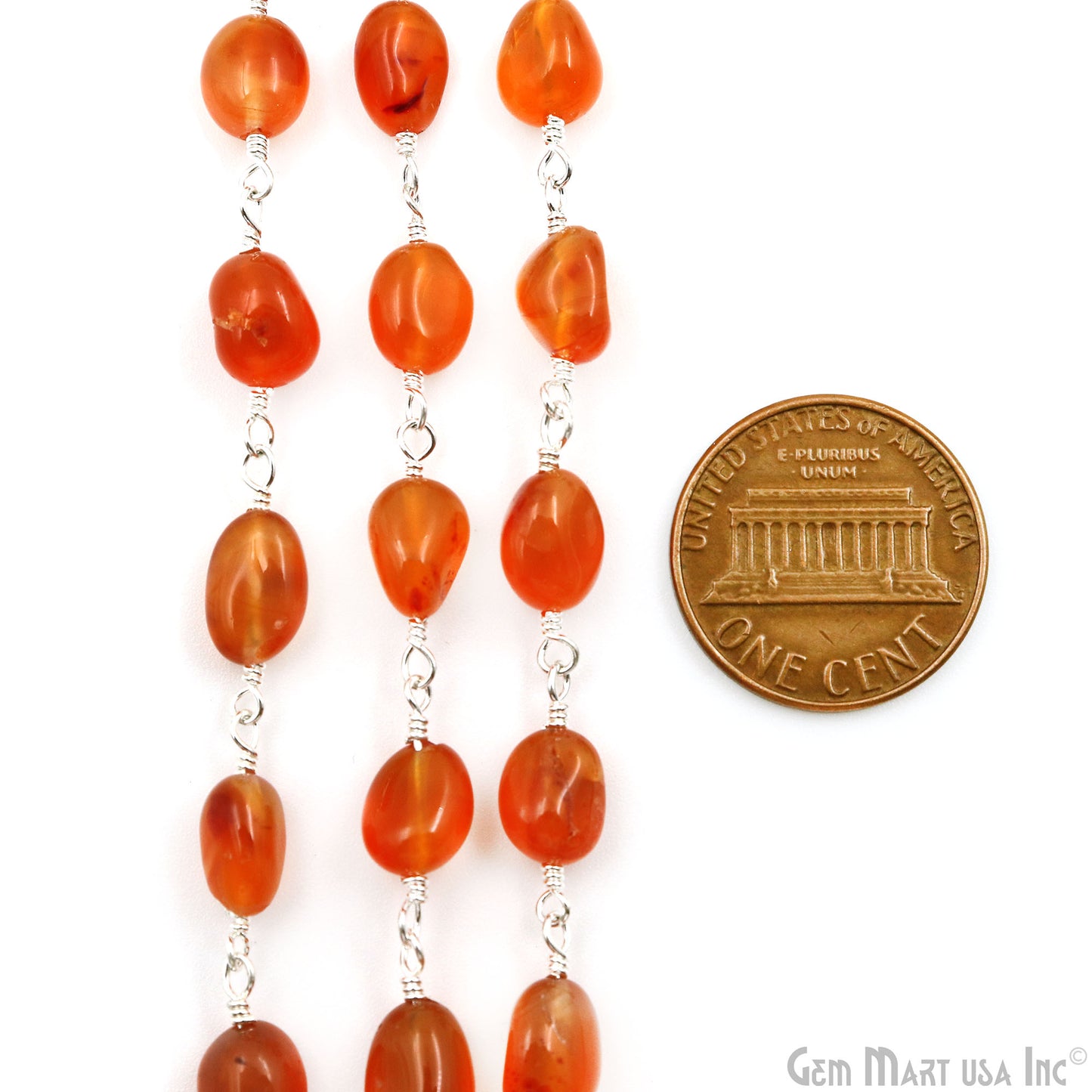 Carnelian Tumble Beads 8x5mm Silver Plated Gemstone Rosary Chain