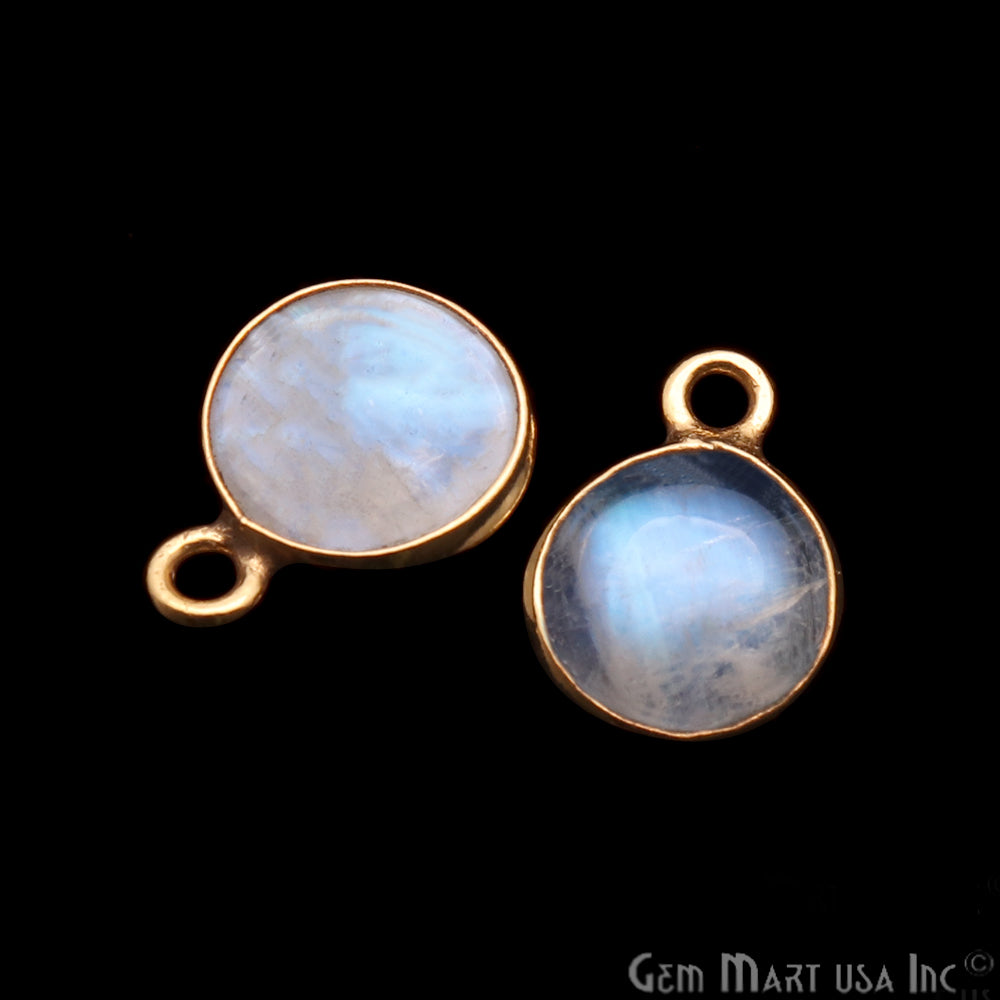 Rainbow Moonstone Round 8mm Gold Plated Cabochon Connector - GemMartUSA