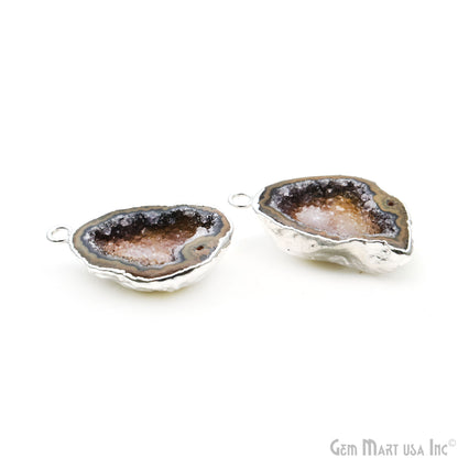 Geode Druzy 34x21mm Organic Silver Electroplated Single Bail Gemstone Earring Connector 1 Pair