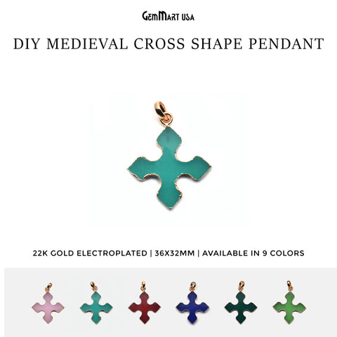 Gold Plated Gemstone 36x32mm Medieval Cross Shape Pendant