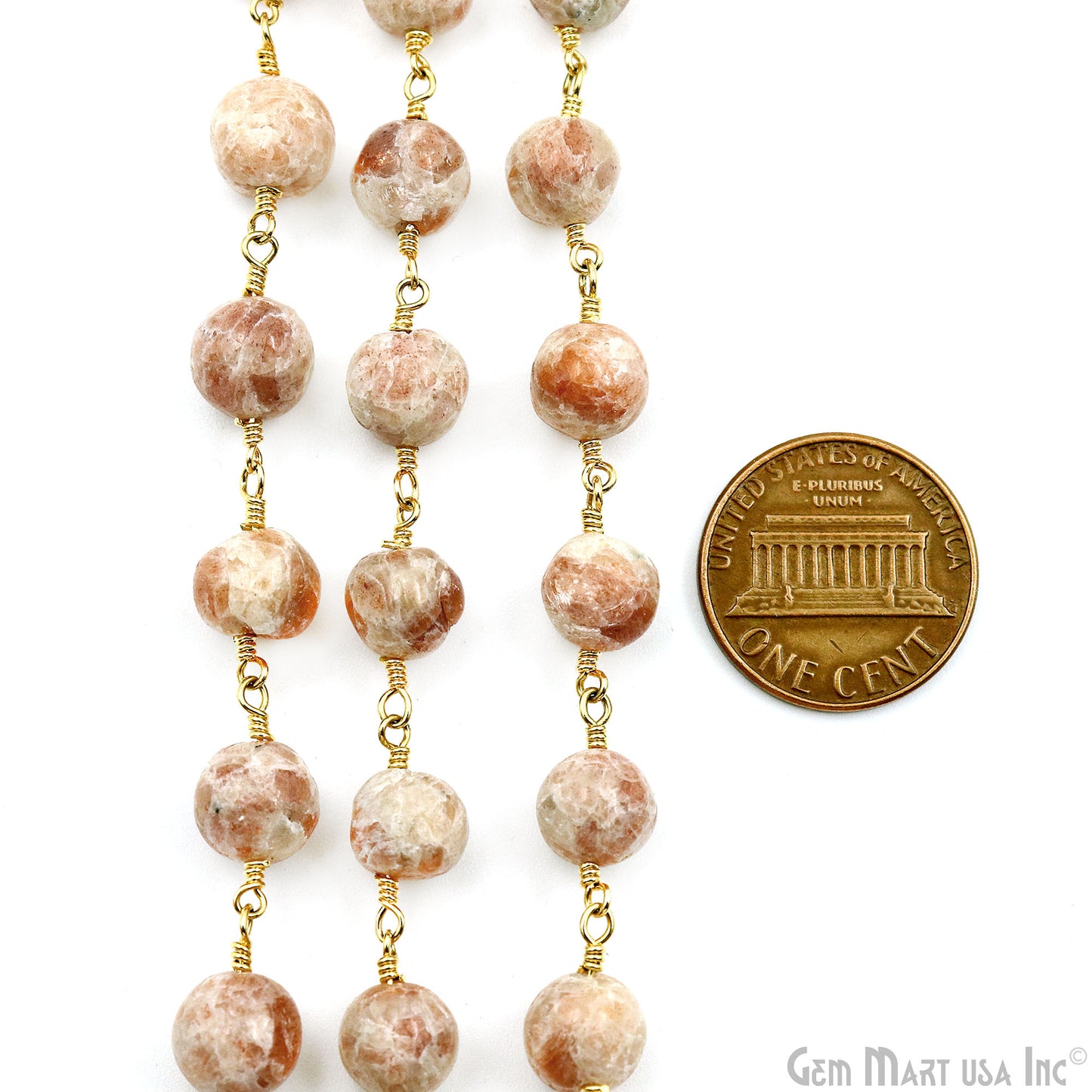 Sunstone Cabochon Beads 8mm Gold Plated Gemstone Rosary Chain