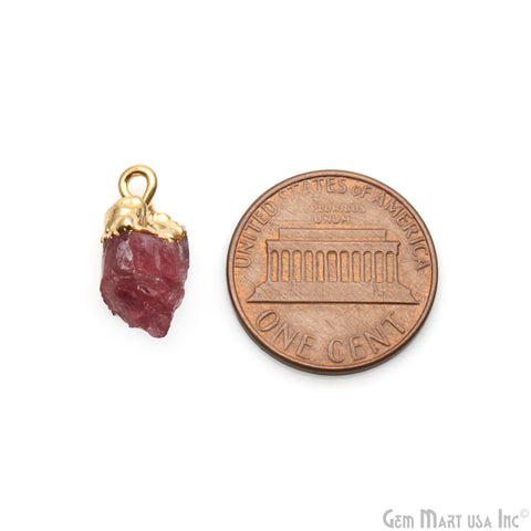 Rough Pink Tourmaline Gemstone 15x10mm Organic Gold Edged Single Bail Connector Charm