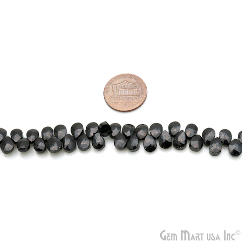 Black Spinel Briolette Faceted Gemstone 8x6mm Rondelle Beads - GemMartUSA