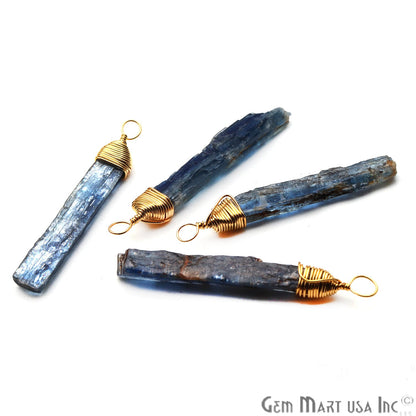 Kyanite Gold Wire Wrapped 37x5mm Jewelry Making Rough Shape Connector - GemMartUSA