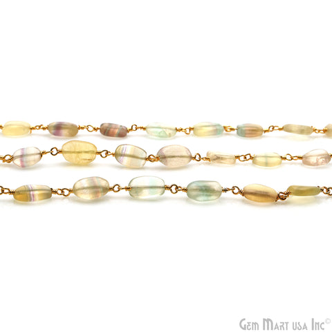 Fluorite Free Form 10x6mm Gold Plated Beads Rosary Chain