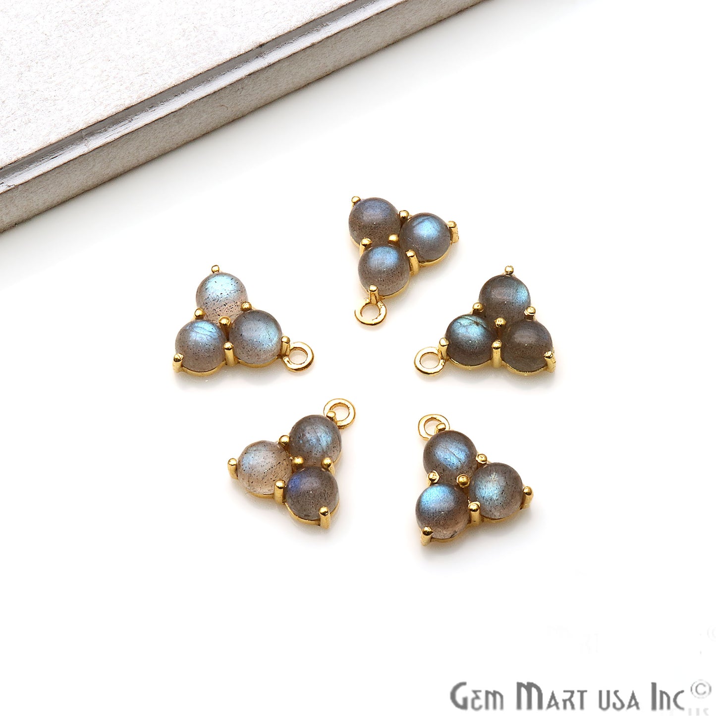 Labradorite Gemstone 16x13mm Prong Setting Gold Plated Component Connector - GemMartUSA