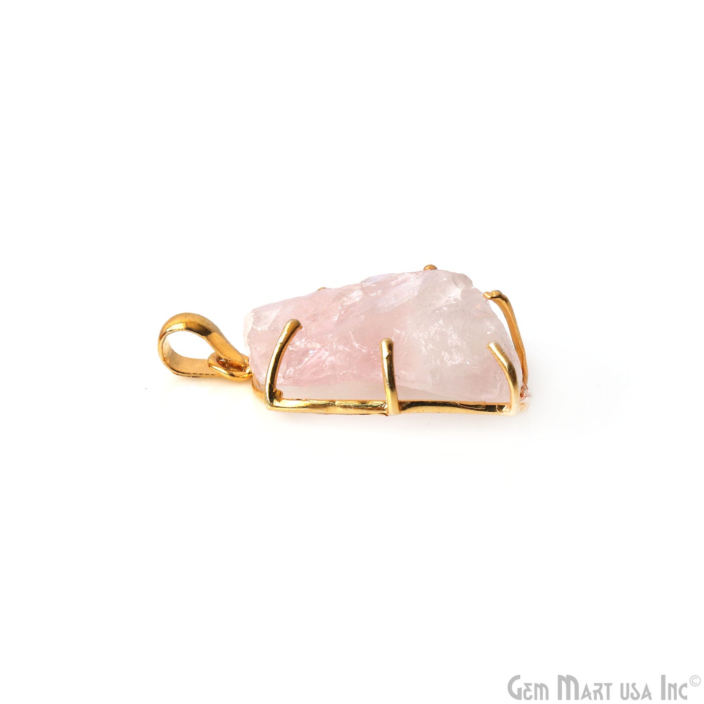 Natural Morganite Organic 34x21mm Gold Plated Prong Setting Single Bail Gemstone Pendant