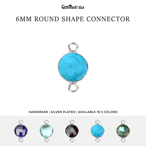 Round 6mm Double Bail Silver Plated Gemstone Bezel Connector