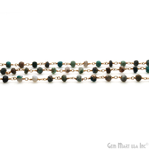 Chrysocolla 4mm Faceted Beads Gold Wire Wrapped Rosary
