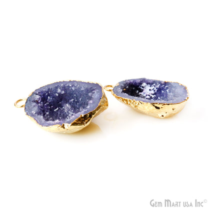 Geode Druzy 20x28mm Organic Gold Electroplated Single Bail Gemstone Earring Connector 1 Pair