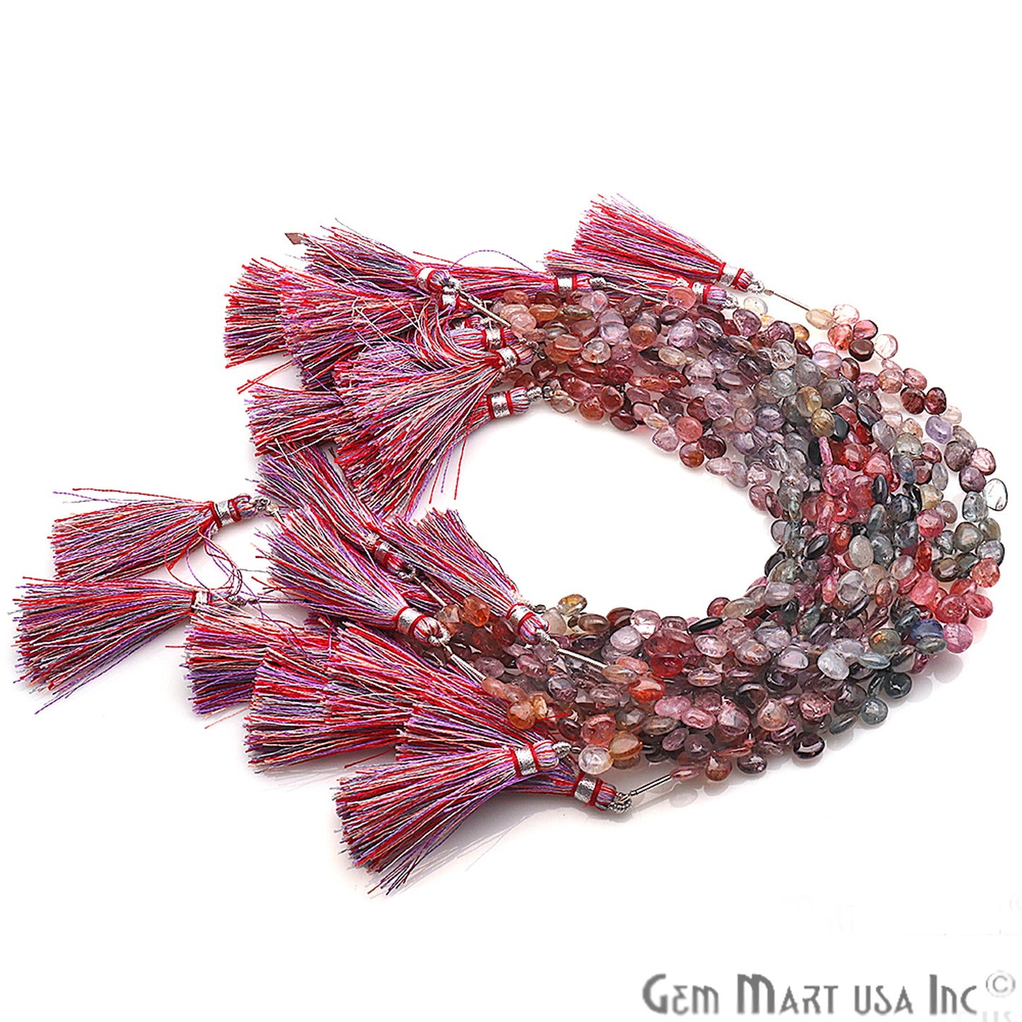 Multi Spinel Gemstone 7mm Heart Beaded Handmade Silver Wire Rondelle - GemMartUSA