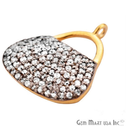 Cubic Zircon Pave 'Purse' Gold Vermeil Charm For Bracelet & Pendants - GemMartUSA