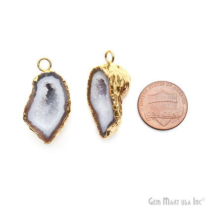 Geode Druzy 31x16mm Organic Gold Electroplated Single Bail Gemstone Earring Connector 1 Pair