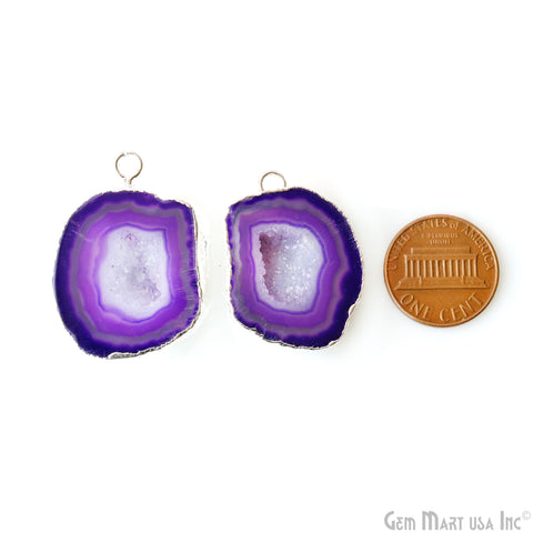 Geode Druzy 22x30mm Organic Silver Electroplated Single Bail Gemstone Earring Connector 1 Pair