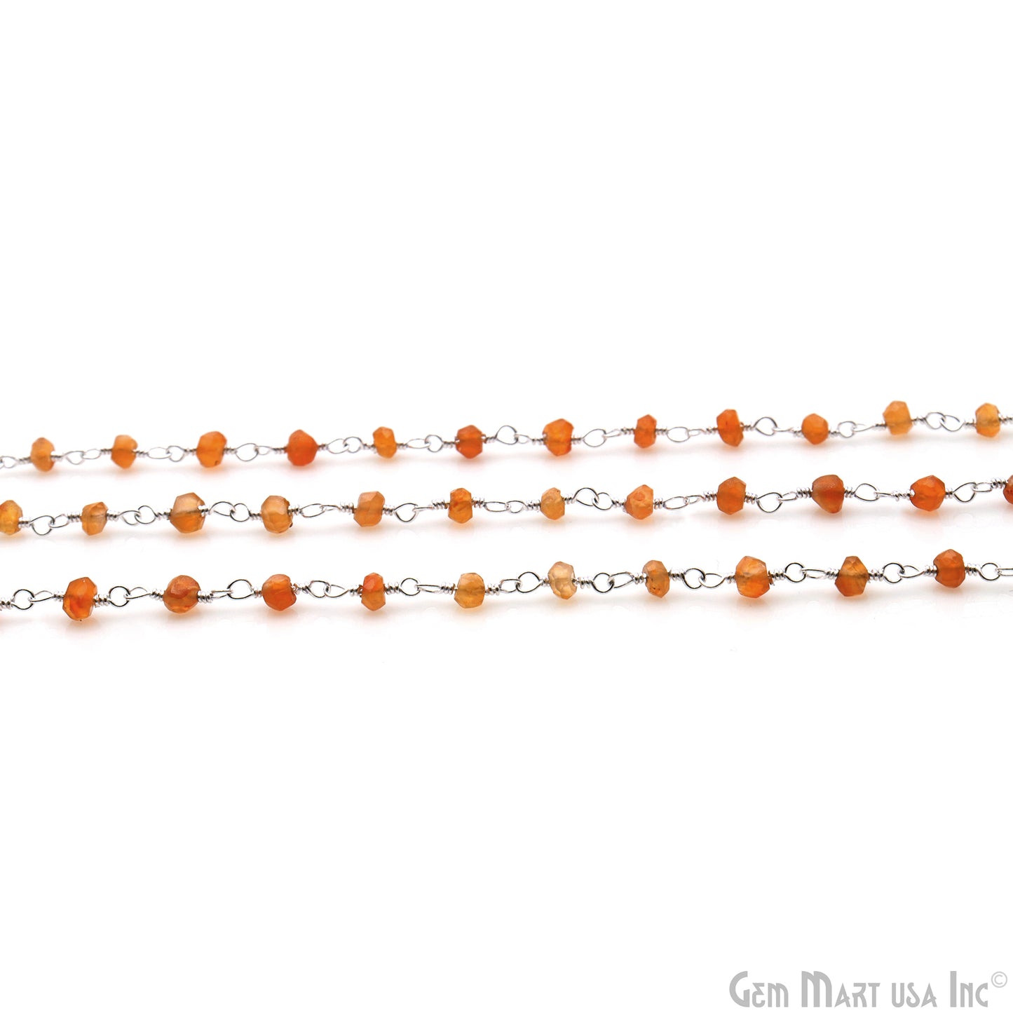 Carnelian 2-2.5mm Round Tiny Beads Silver Plated Rosary Chain