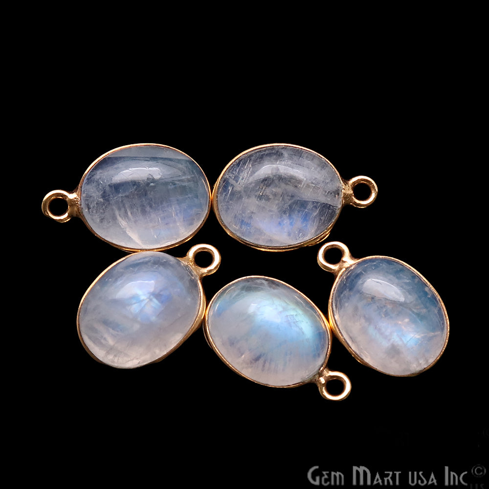 Rainbow Moonstone Cabochon 9x11mm Oval Shape Gold Electroplated Gemstone Connector - GemMartUSA