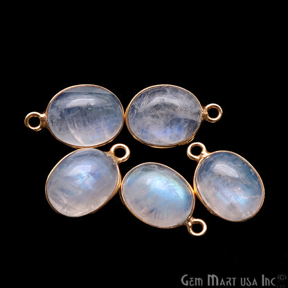 Rainbow Moonstone Cabochon 9x11mm Oval Shape Gold Electroplated Gemstone Connector - GemMartUSA