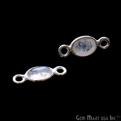 Rainbow Moonstone Cabochon 6x4mm Oval Shape Silver Plated Double Bail Gemstone Connector - GemMartUSA