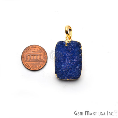 Rough Blue Druzy 32x20mm Gold Electroplated Single Bail Pendant - GemMartUSA