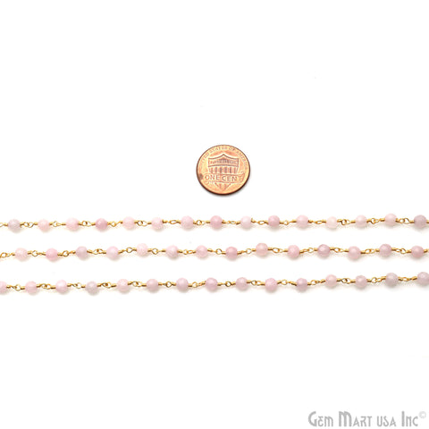 Light Pink Jade Faceted Beads 4mm Gold Plated Wire Wrapped Rosary Chain