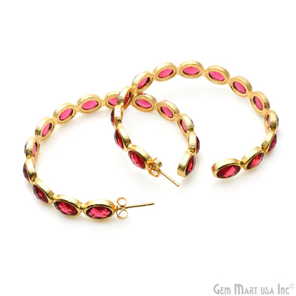 Gemstone Oval 7x5mm Gold Plated Round 54mm Hoop Earrings