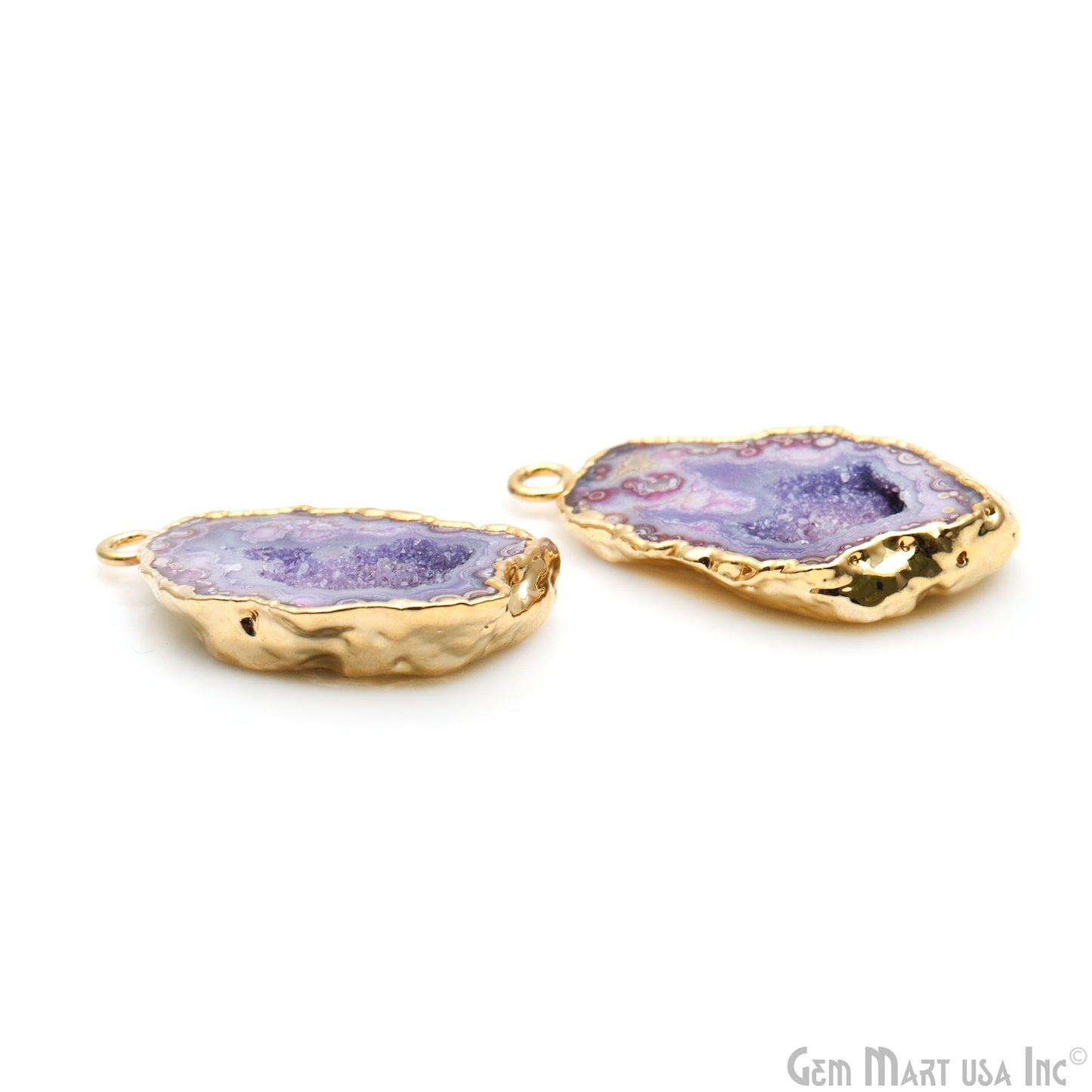 Geode Druzy 37x20mm Organic Gold Electroplated Single Bail Gemstone Earring Connector 1 Pair