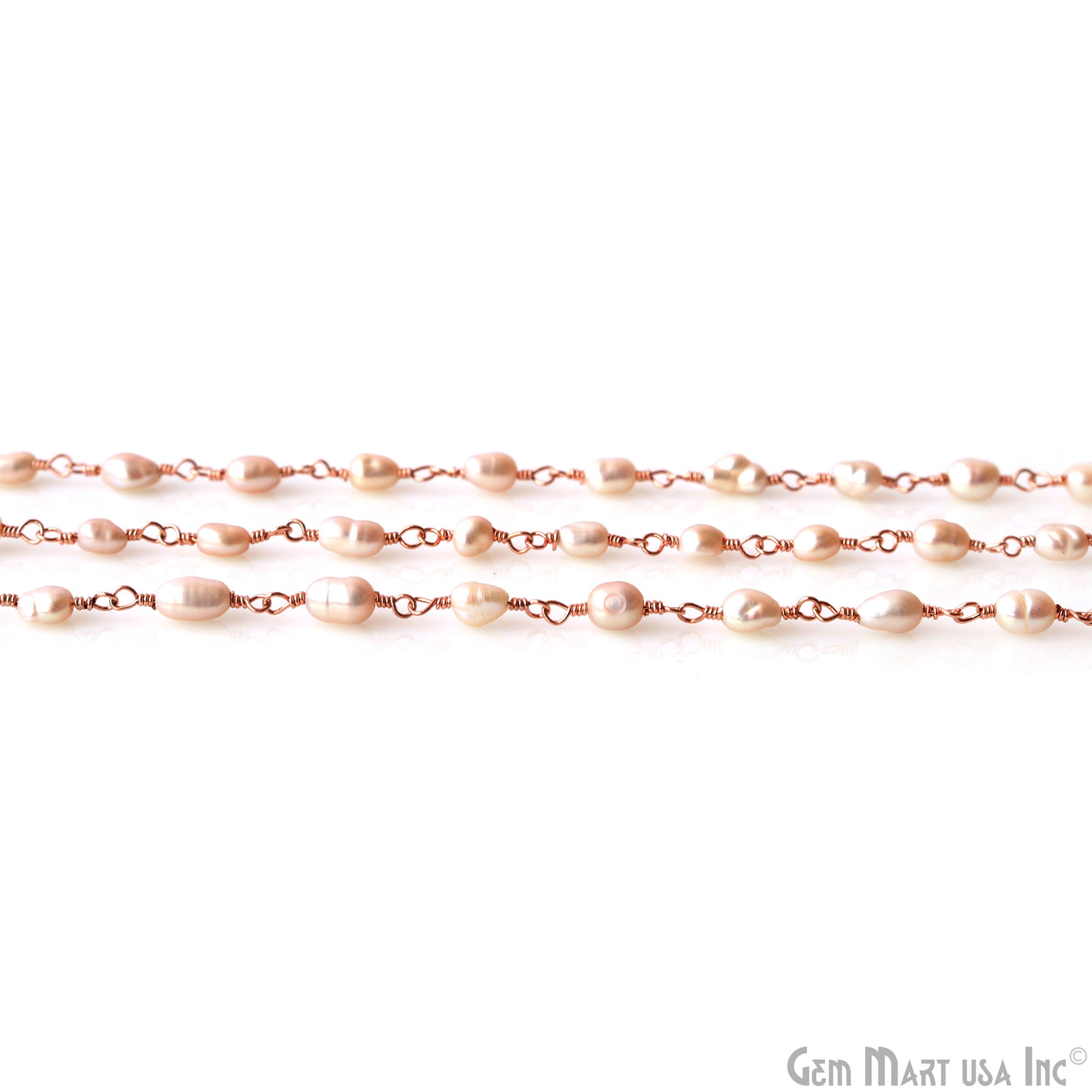 Pearl Oval 4x3mm Rose Gold Wire Wrapped Beads Rosary Chain