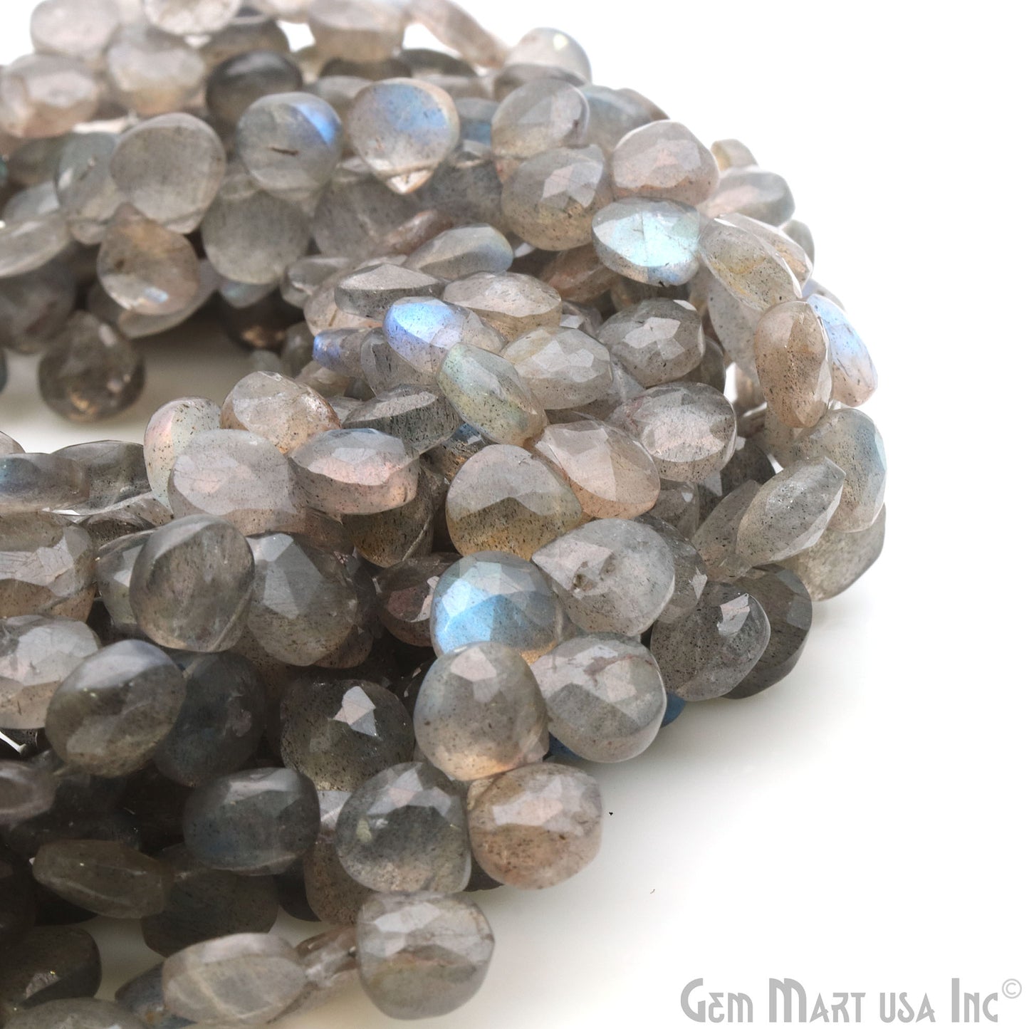 Labradorite Onion Beads, 8.5 Inch Gemstone Strands, Drilled Strung Briolette Beads, Onion Shape, 7-8mm