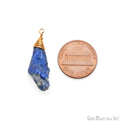 Lapis Organic 22x10mm Gold Wire Wrapped Single Bail Gemstone Connector