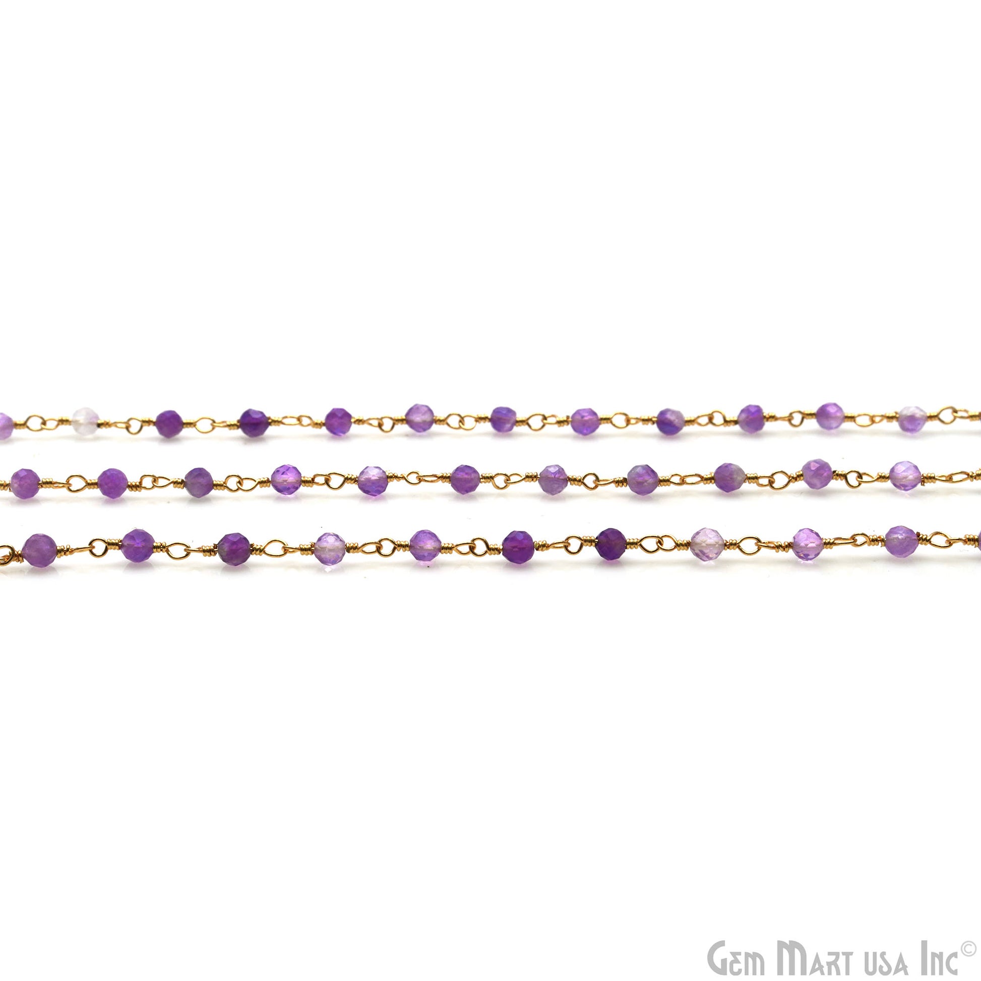 Amethyst Beaded Gold Wire Wrapped Rosary Chain (762758103087)