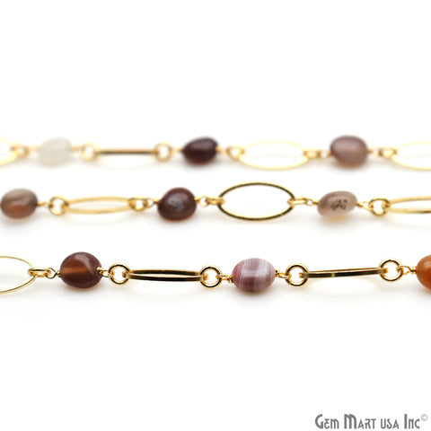 Tiger Eye With Gold Plated Oval Finding Rosary Chain - GemMartUSA
