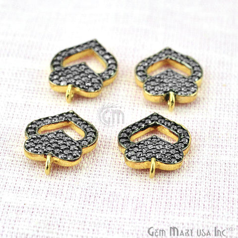 Cubic Zircon Pave 'Heart' Gold Vermeil Charm For Bracelet & Pendants - GemMartUSA