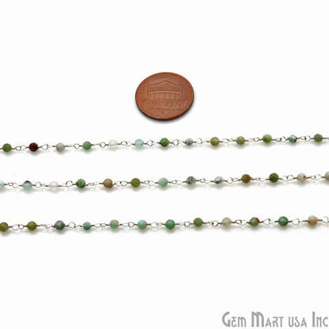 Chrysoprase Jade 3-3.5mm Silver Plated Wire Wrapped Rosary Chain - GemMartUSA