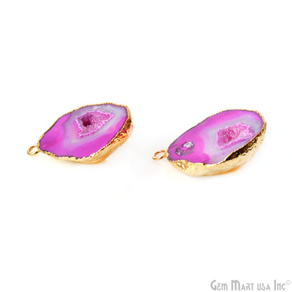 Geode Druzy 23x33mm Organic Gold Electroplated Single Bail Gemstone Earring Connector 1 Pair