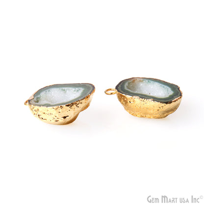 Geode Druzy 27x20mm Organic Gold Electroplated Single Bail Gemstone Earring Connector 1 Pair