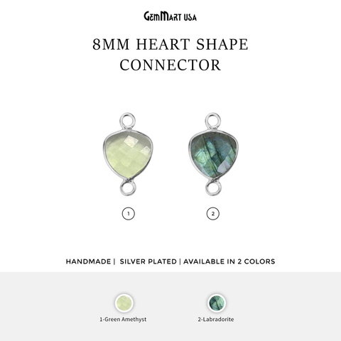 Heart 8mm Silver Plated Double Bail Gemstone Bezel Connector