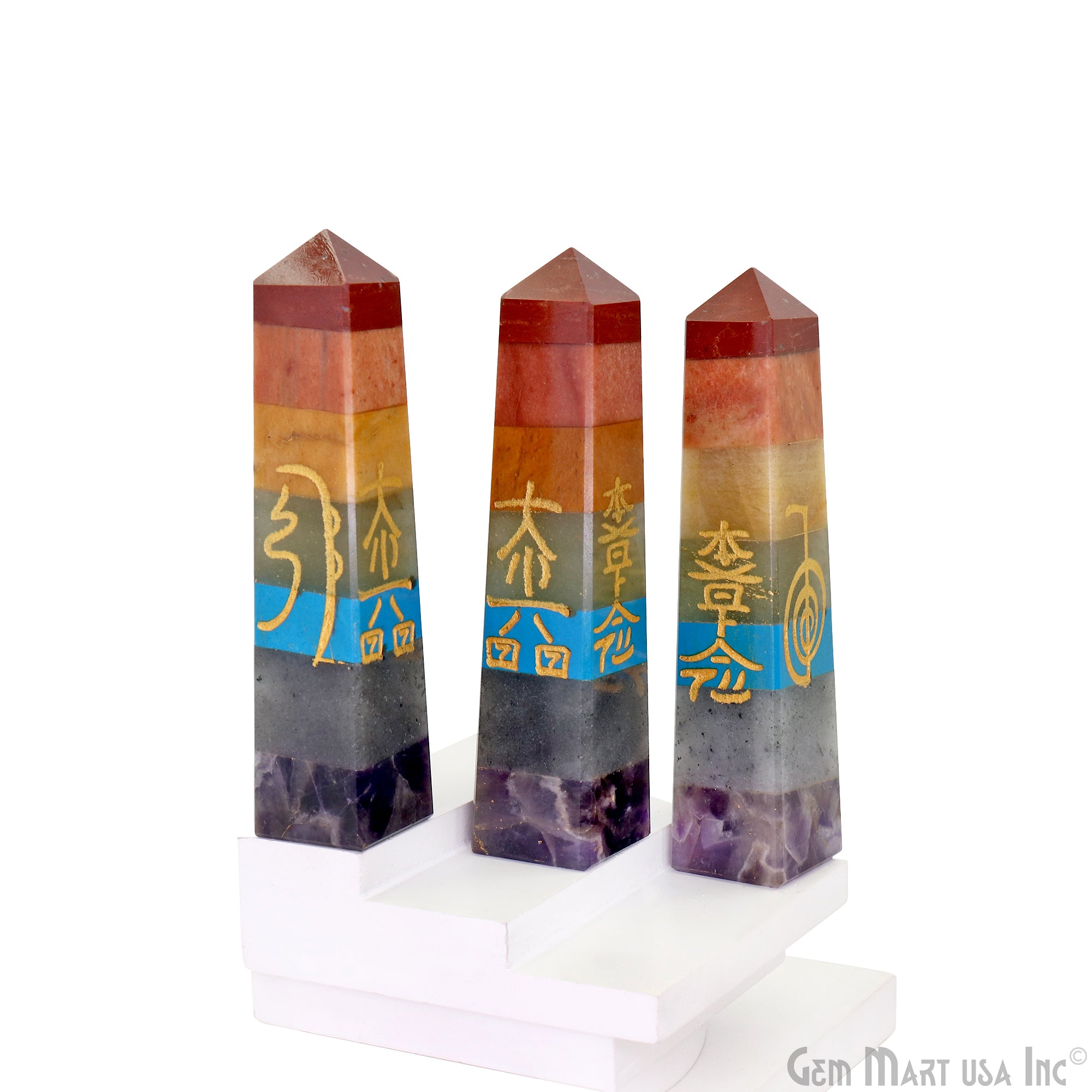 7 Chakra Tower Rectangle Engraved Symbols Reiki Healing Meditation Gemstones 4 Inch