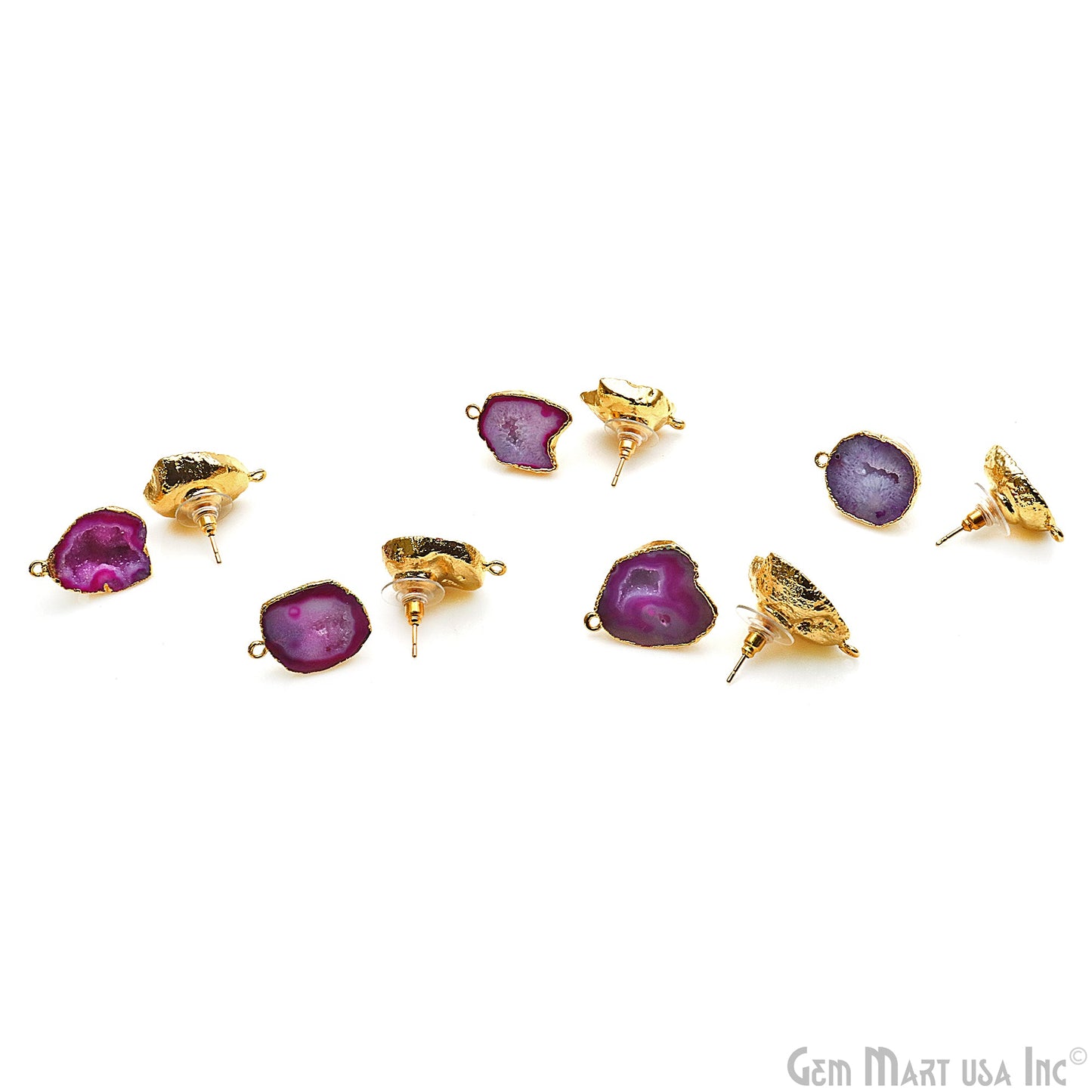 DIY Agate Slice Geode Druzy Gold Edged Loop Connector Studs Earrings