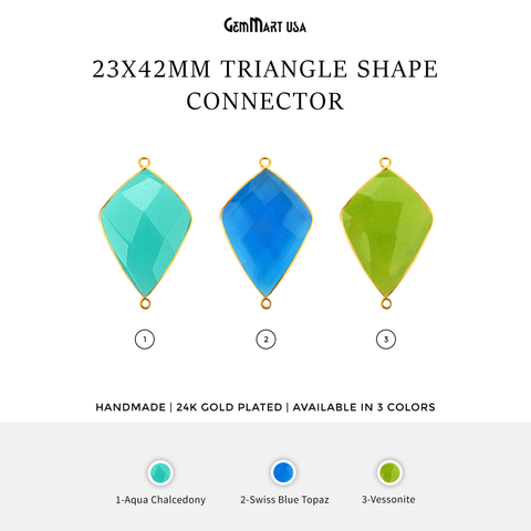 Triangle 42x23mm Gold Plated Double Bail Gemstone Connector