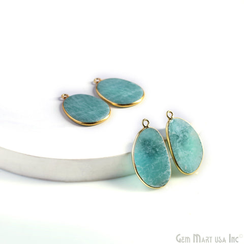 Amazonite Free Form Gold Plated Single Bail Bezel Smooth Slab Slice Thick Gemstone Connector 29x16mm 1 Pair