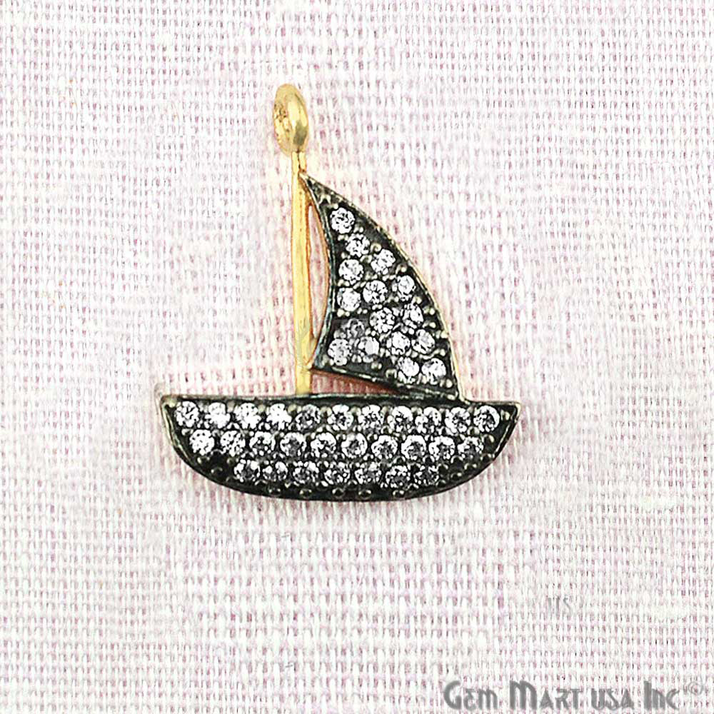 Cubic Zircon Pave 'Sail Boat' Gold Vermeil Charm For Bracelet & Pendants - GemMartUSA