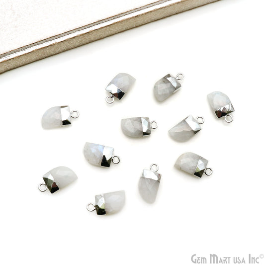 Rainbow Moonstone 16x8mm Tiger Nail Shape Silver Electroplated Single Bail Gemstone Connector